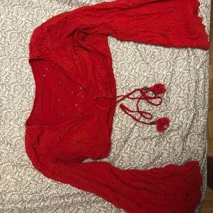 Red Long-sleeve Crop Top